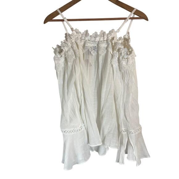 White Semi-Sheer Crochet Trim Blouse XL Bell Sleeve Fairycore Boho Western - Picture 6 of 8